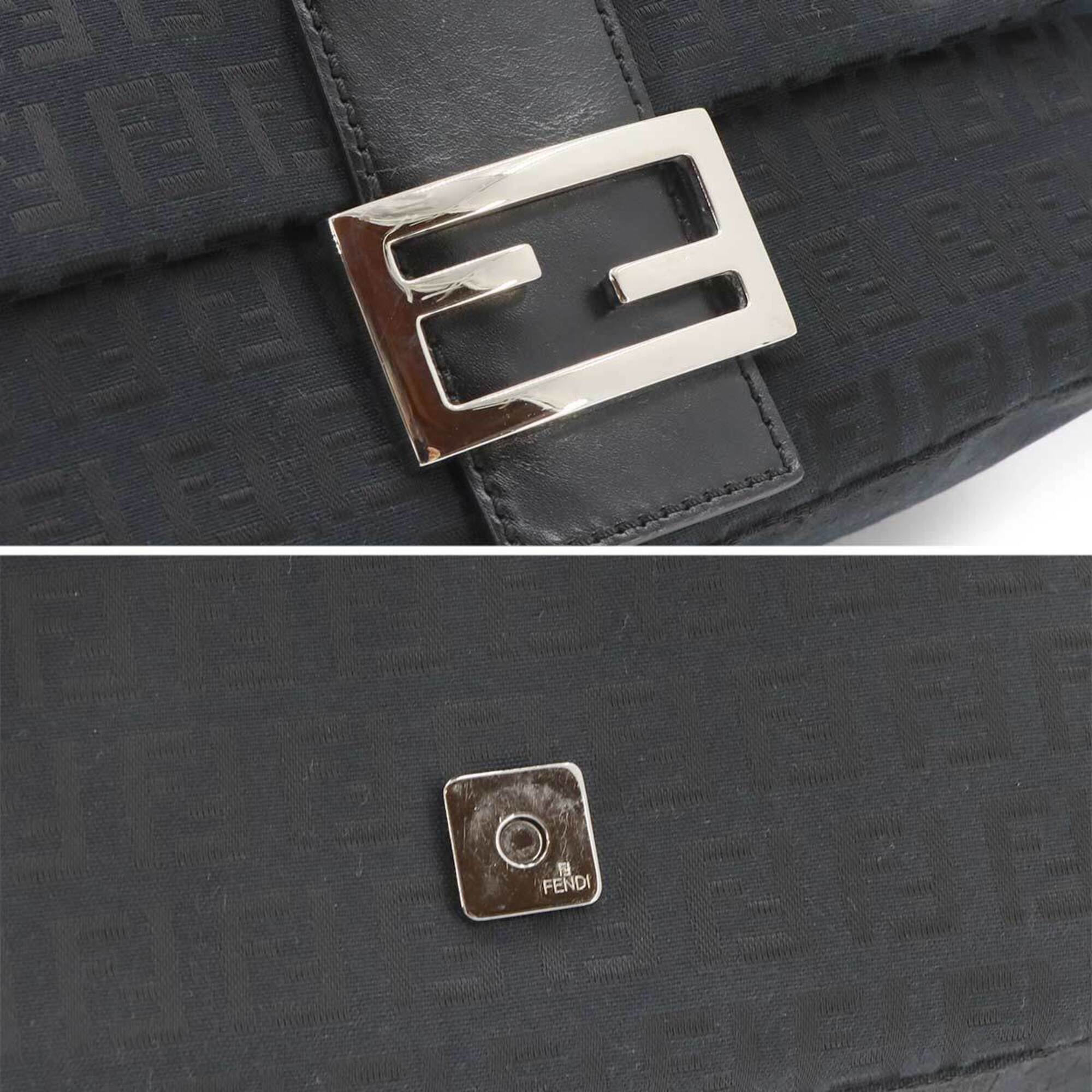 Fendi Zucchino Mamma Baguette Shoulder Handbag, Canvas, Black, 8BR001, Silver Hardware — Like New