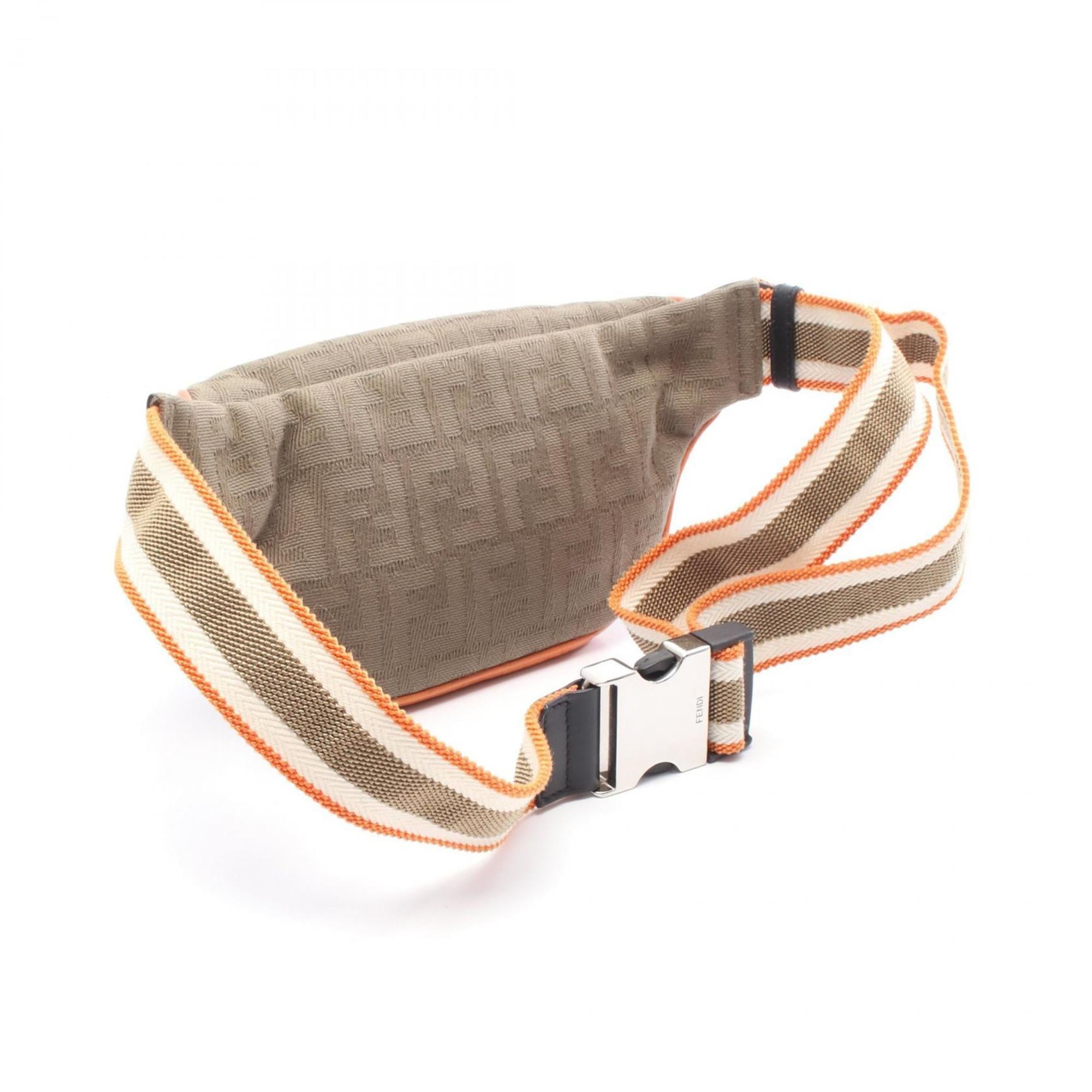 Fendi Zucca waist bag, canvas and leather, men's, khaki, orange, multicolor, 7VA483