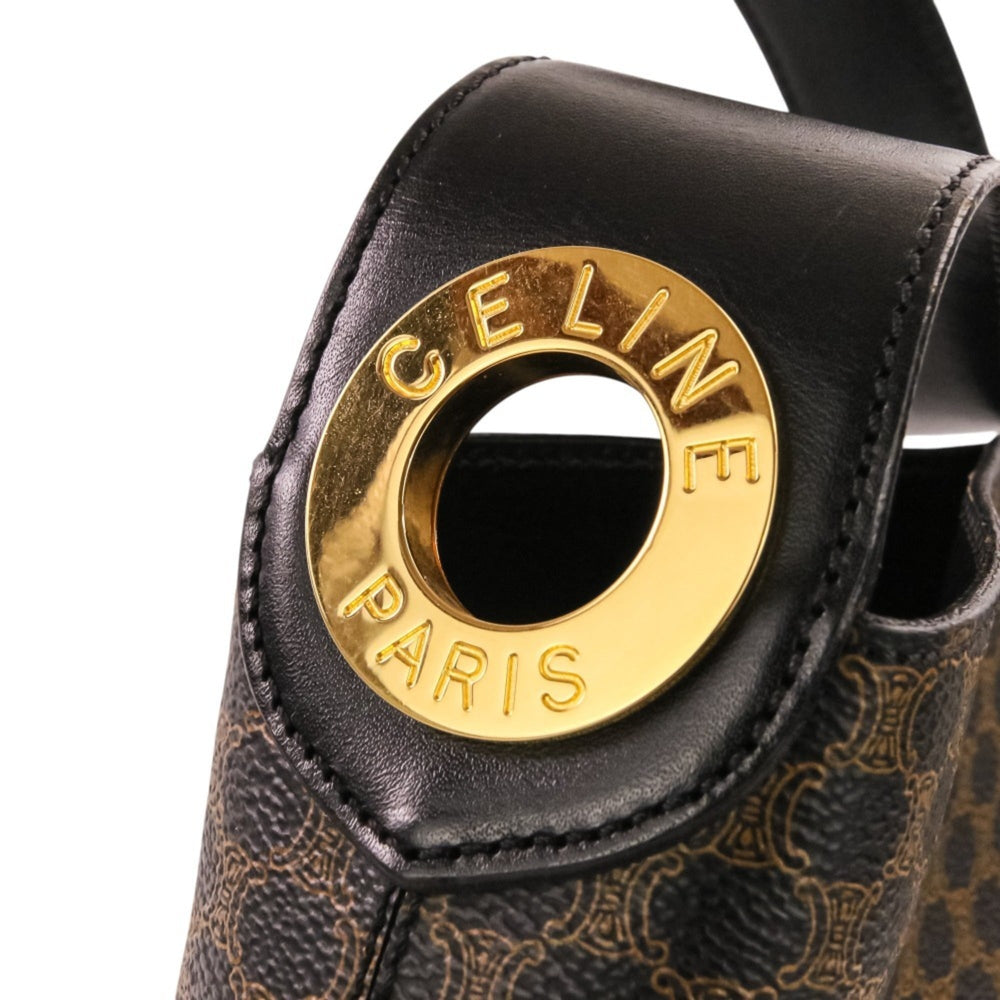CELINE Vintage Macadam Pattern One-Shoulder Bag, Brown & Black, Women's — Like New
