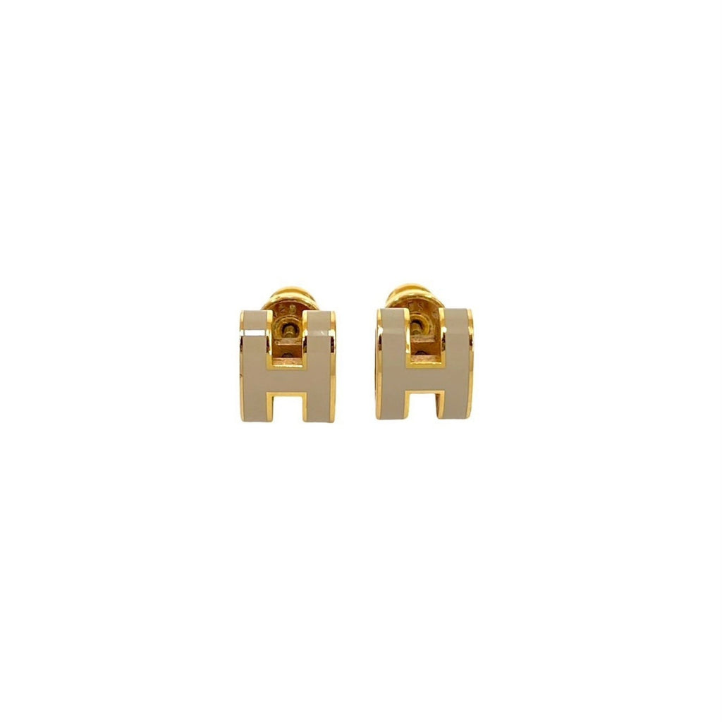 HERMES Mini Pop H Logo GP Earrings in Gold with Marron Glace 93330