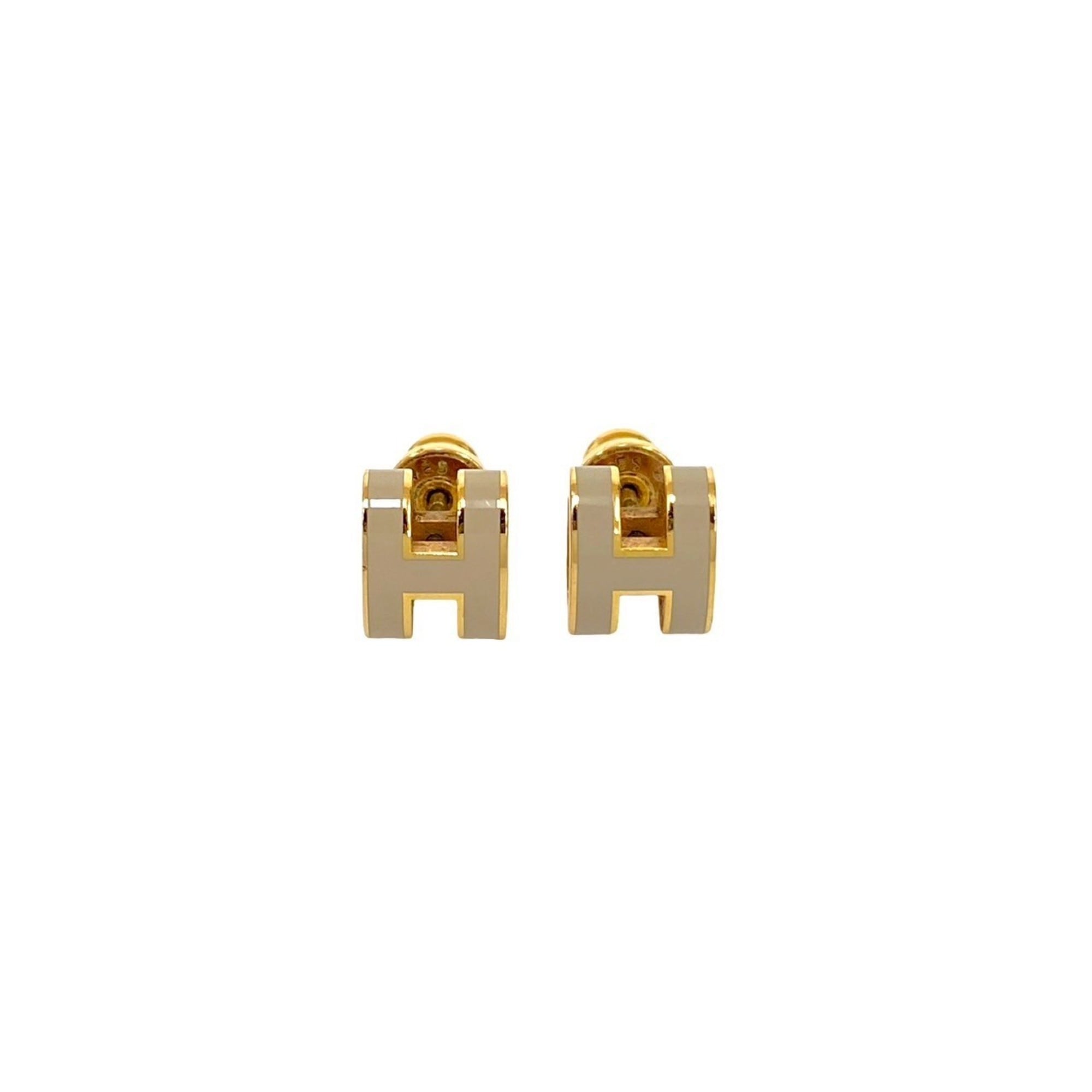 HERMES Mini Pop H Logo GP Earrings in Gold with Marron Glace 93330
