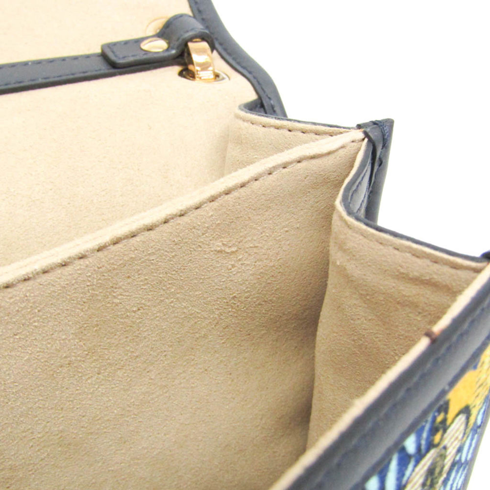 Fendi KAN I 8BT283 Women's Velvet,Leather Handbag,Shoulder Bag Light Blue,Navy,Yellow — Like New