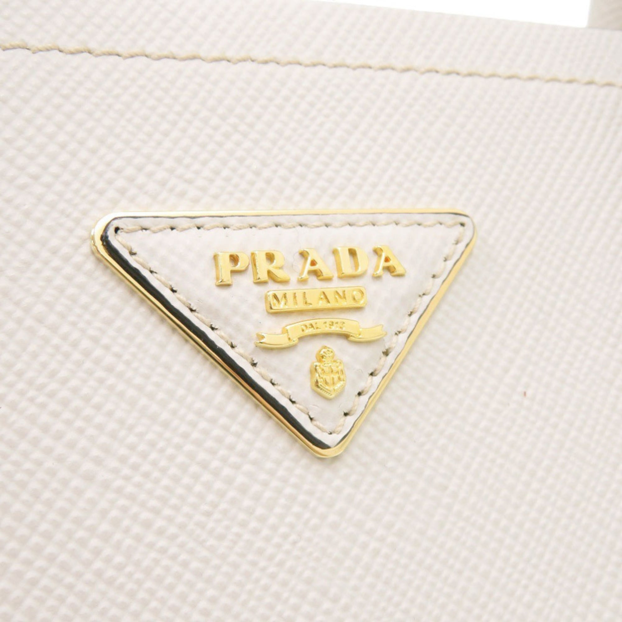 Prada 2-Way Saffiano Triangle 1BG775 Leather Ivory Handbag 0936PRADA — Like New