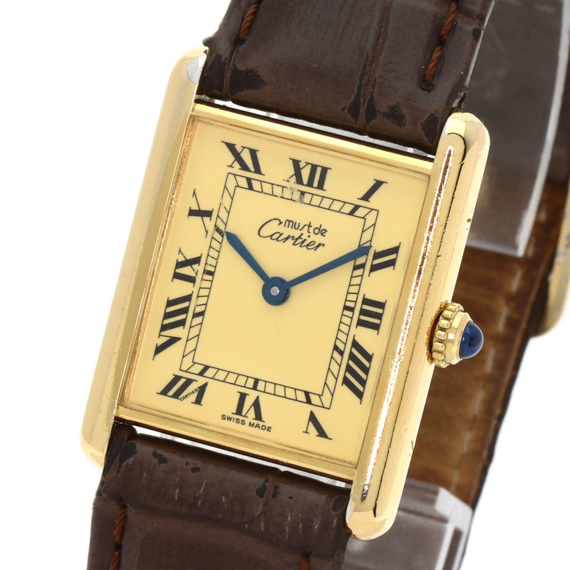 Cartier Must Tank Vermeil Watch, Silver Leather, Women's