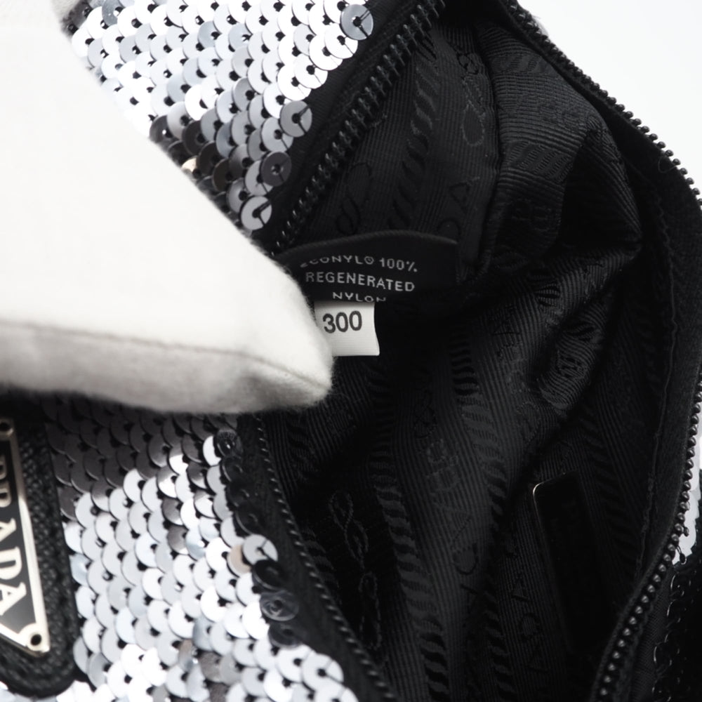 PRADA Nylon Re-Edition Sequin Hobo Handbag WS22477 Silver Black Women's — New - Store Return