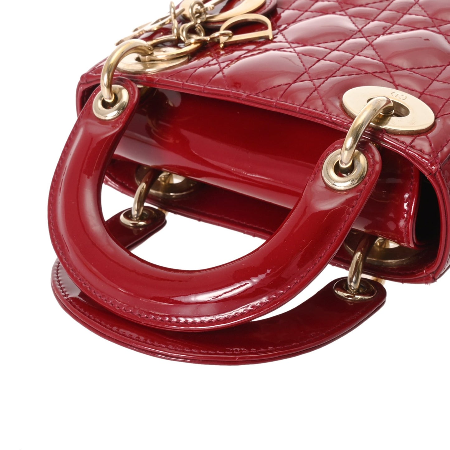 CHRISTIAN DIOR Lady Dior Mini 2-Way Bag, Red, Women's Patent Calfskin Handbag, A-Rank, Pre-Owned, Ginzo