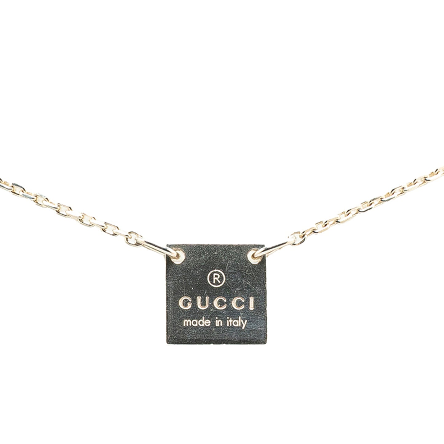 Gucci logo plate necklace in SV925 silver for women.