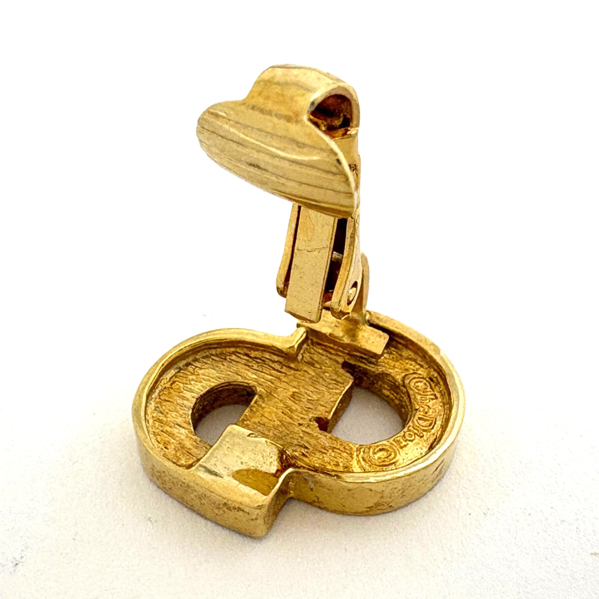 Christian Dior Logo Rhinestone Earrings CD GP Gold Women's