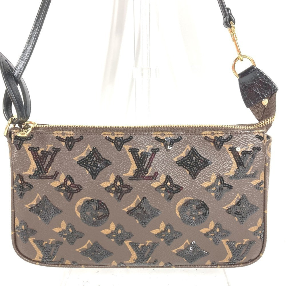 LOUIS VUITTON M26473 Monogram Sequin Pochette Accessoires Bag Accessory Pouch Shoulder Canvas Women's Brown Like New — Like New