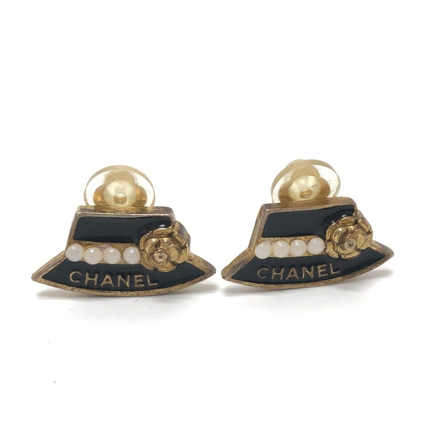 CHANEL Hat Motif 02A Earrings GP Women's Black