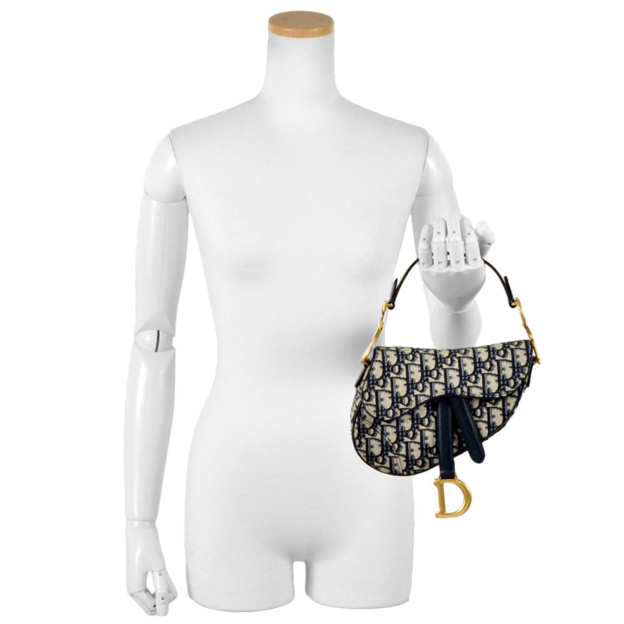 Christian Dior Oblique Saddle Mini Handbag, Jacquard, 28-MA-0250, Navy, Trotter, Women's — Like New