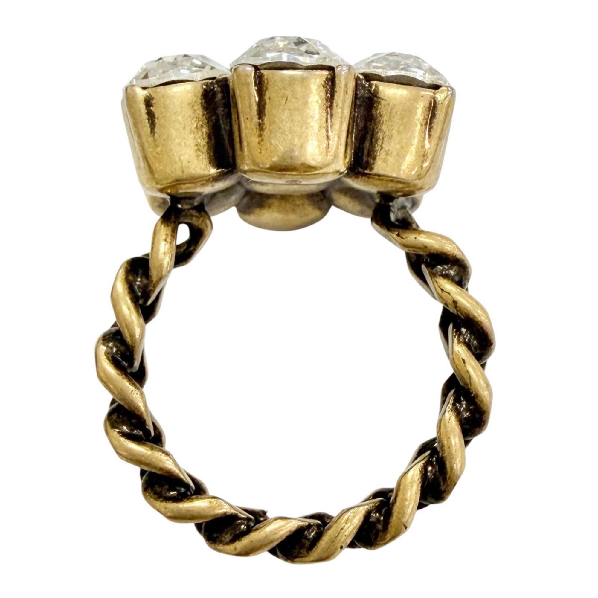 GUCCI GG Marmont Flower Rhinestone Ring, Gold Tone, Size S, Made in Italy, Women's, with Box — Like New