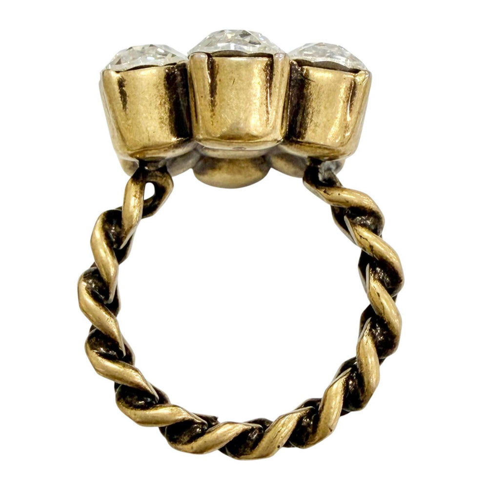 GUCCI GG Marmont Flower Rhinestone Ring, Gold Tone, Size S, Made in Italy, Women's, with Box — Like New