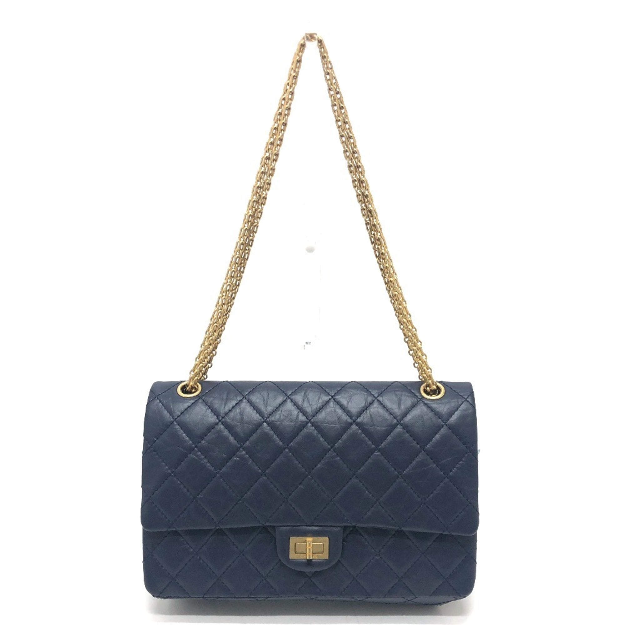 CHANEL Chanel Matelasse Double Flap 2.55 Bag Shoulder Crossbody Leather Women's Navy — Like New