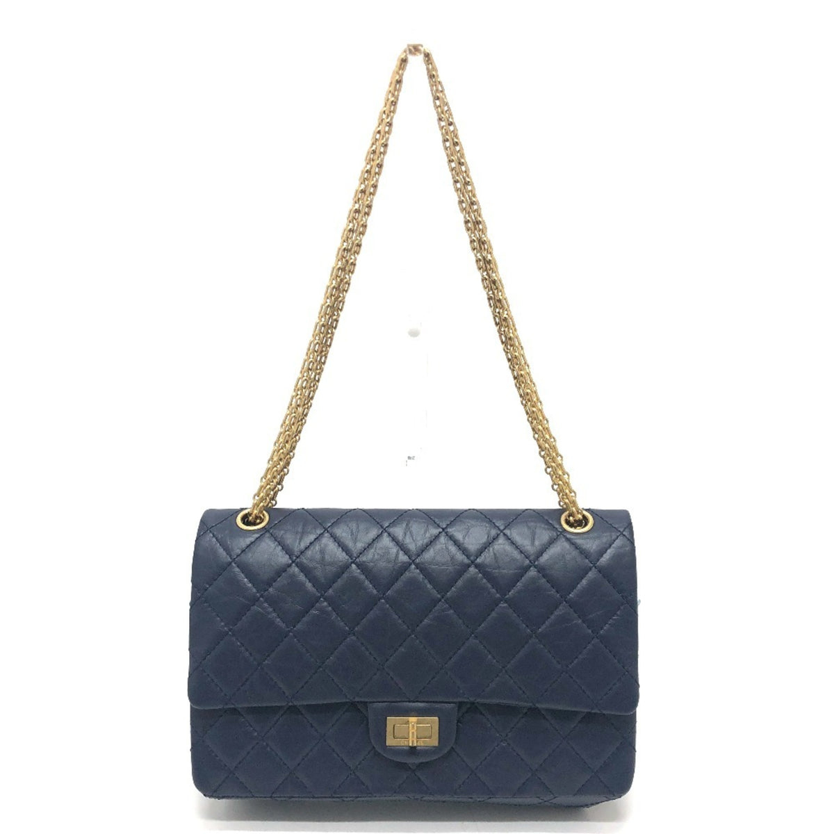 CHANEL Chanel Matelasse Double Flap 2.55 Bag Shoulder Crossbody Leather Women's Navy — Like New