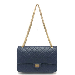 CHANEL Chanel Matelasse Double Flap 2.55 Bag Shoulder Crossbody Leather Women's Navy — Like New