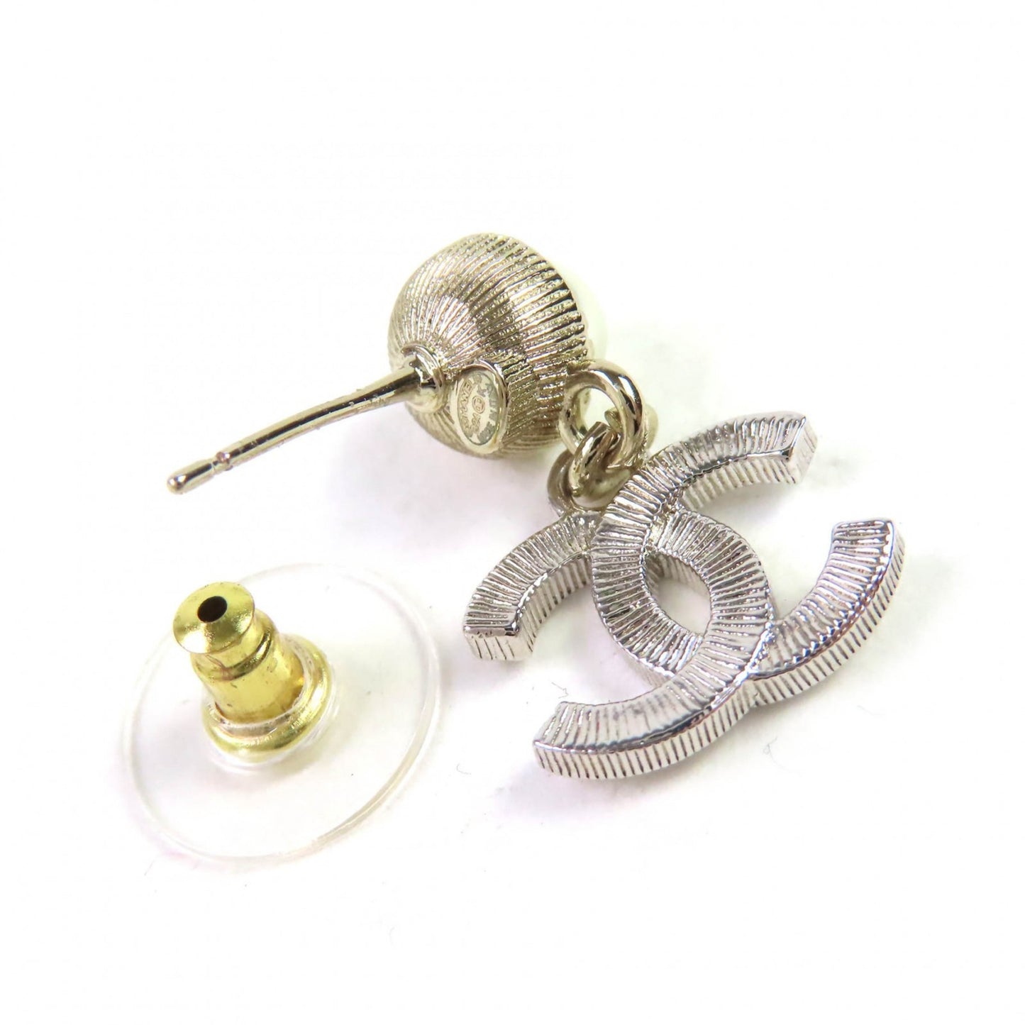 CHANEL B24K Coco Mark Pearl and Rhinestone Earrings, Silver, Made in Italy, Women's