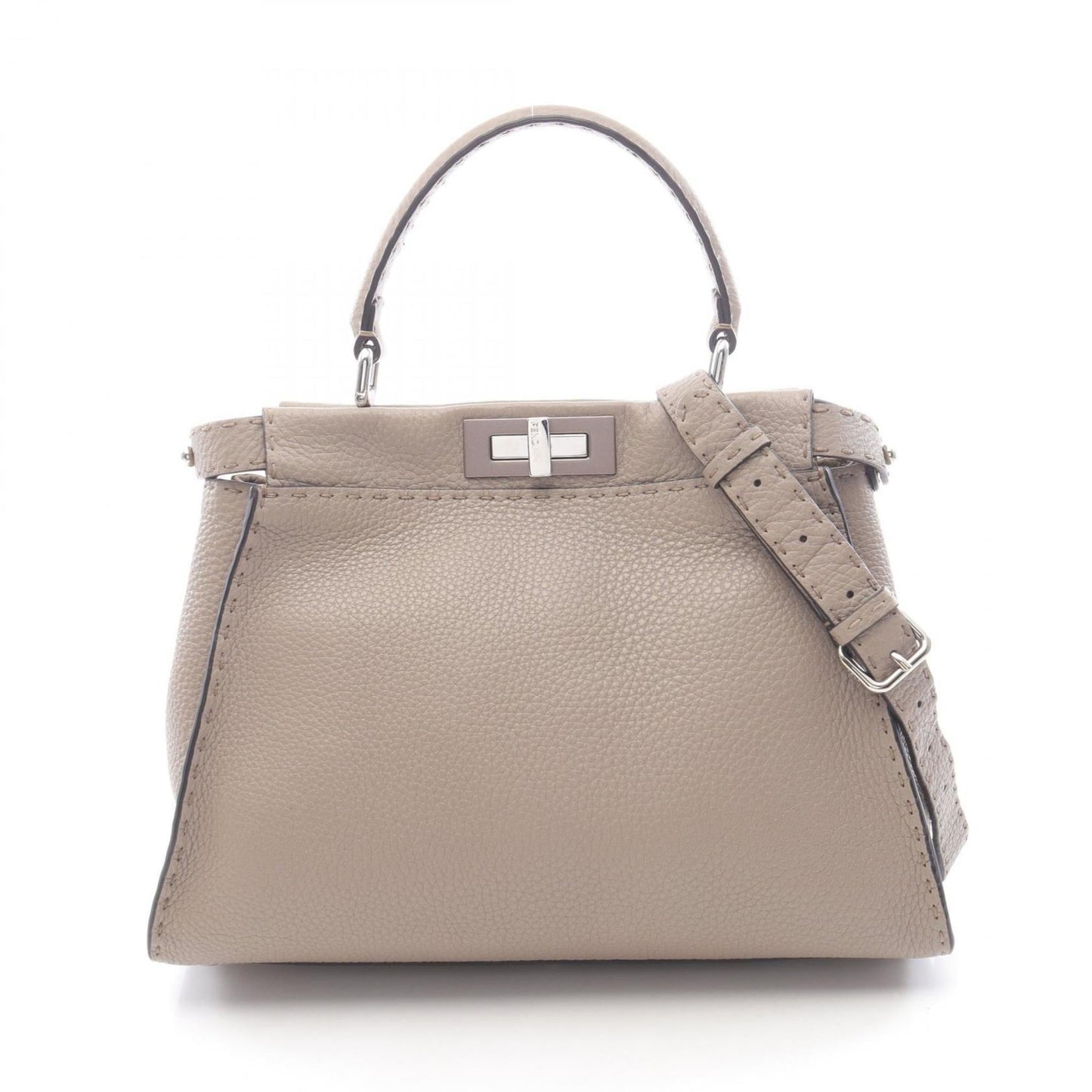 Fendi Peekaboo Regular Handbag, Leather, Women's, Beige, 8BN290
