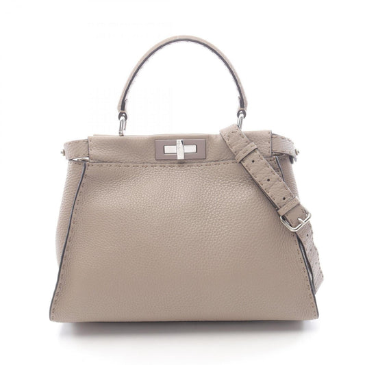 Fendi Peekaboo Regular Handbag, Leather, Women's, Beige, 8BN290