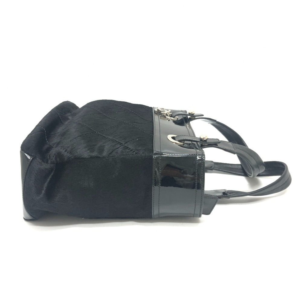 CHANEL A34208 CC Coco Mark Paris-Biarritz PM Enamel x Ponytail Leather Tote Bag Enamel/Ponytail Women's Black — Like New