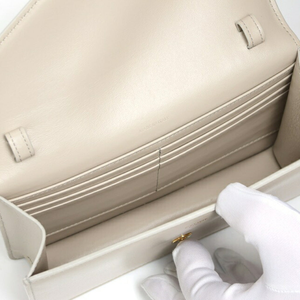 CELINE Chain Wallet Margot Shoulder 10L03 Shiny Calfskin Greige S-157624