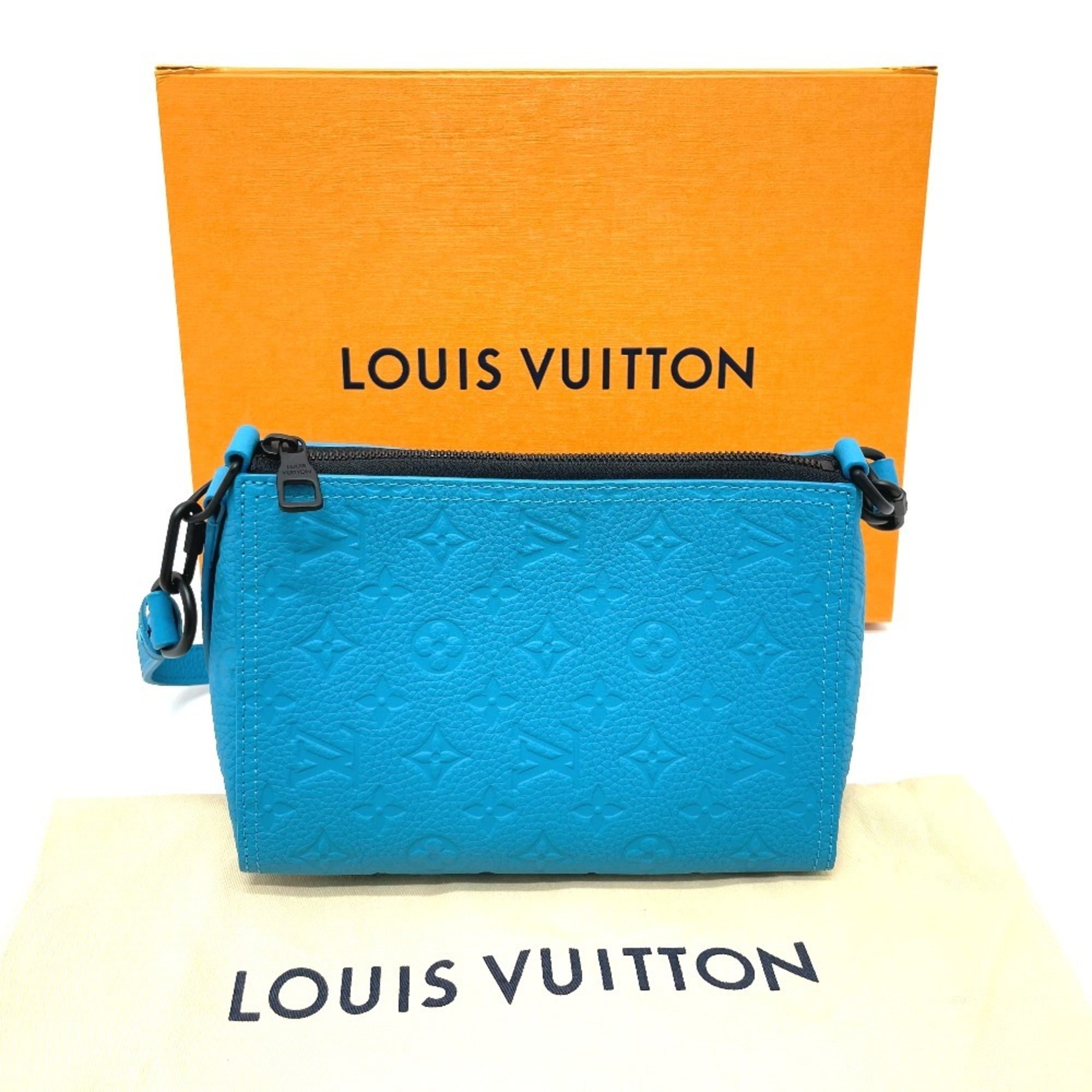 LOUIS VUITTON M55925 Monogram Empreinte Triangle Shoulder Bag Leather Men's Turquoise Blue S-210316-20 — Like New