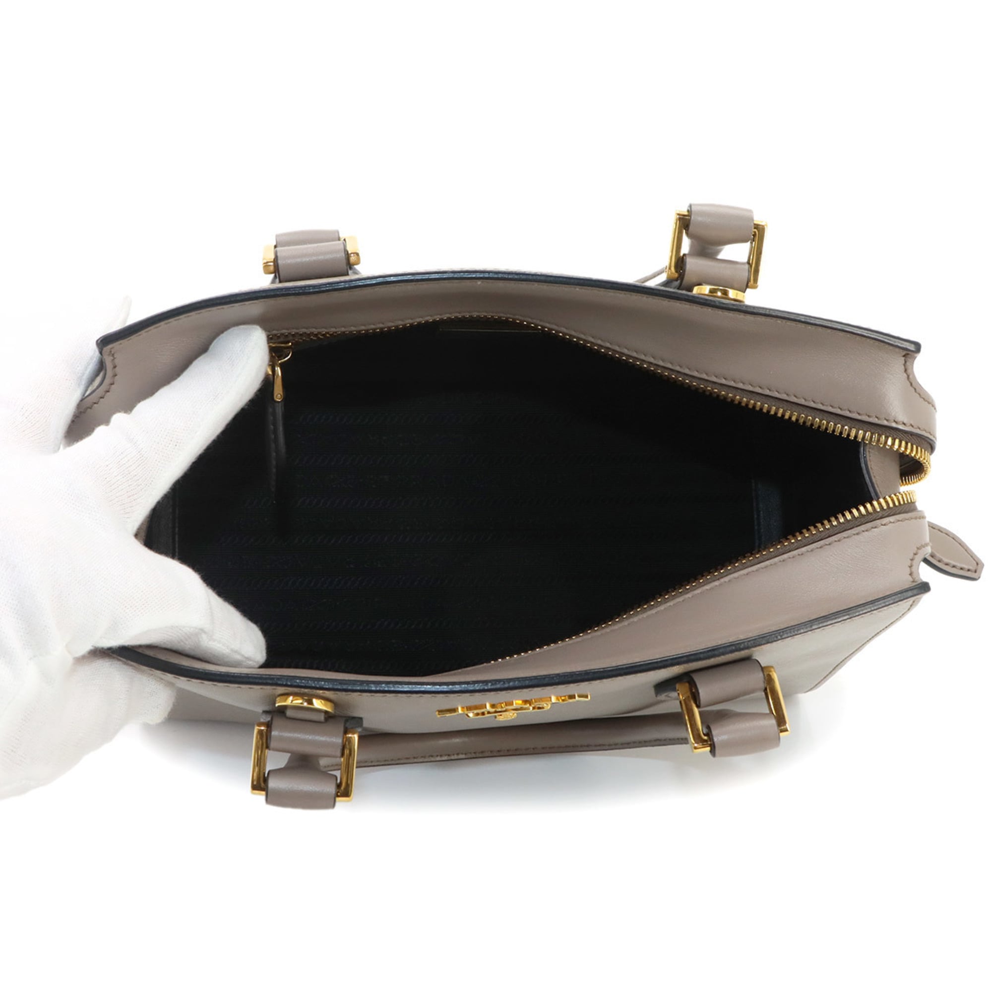 Prada Saffiano 2-way Hand/Shoulder Handbag, Gray Leather, 1BA164, Gold Hardware — Like New