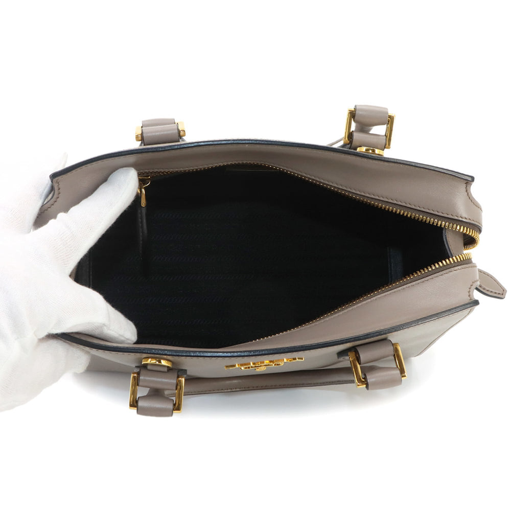 Prada Saffiano 2-way Hand/Shoulder Handbag, Gray Leather, 1BA164, Gold Hardware — Like New