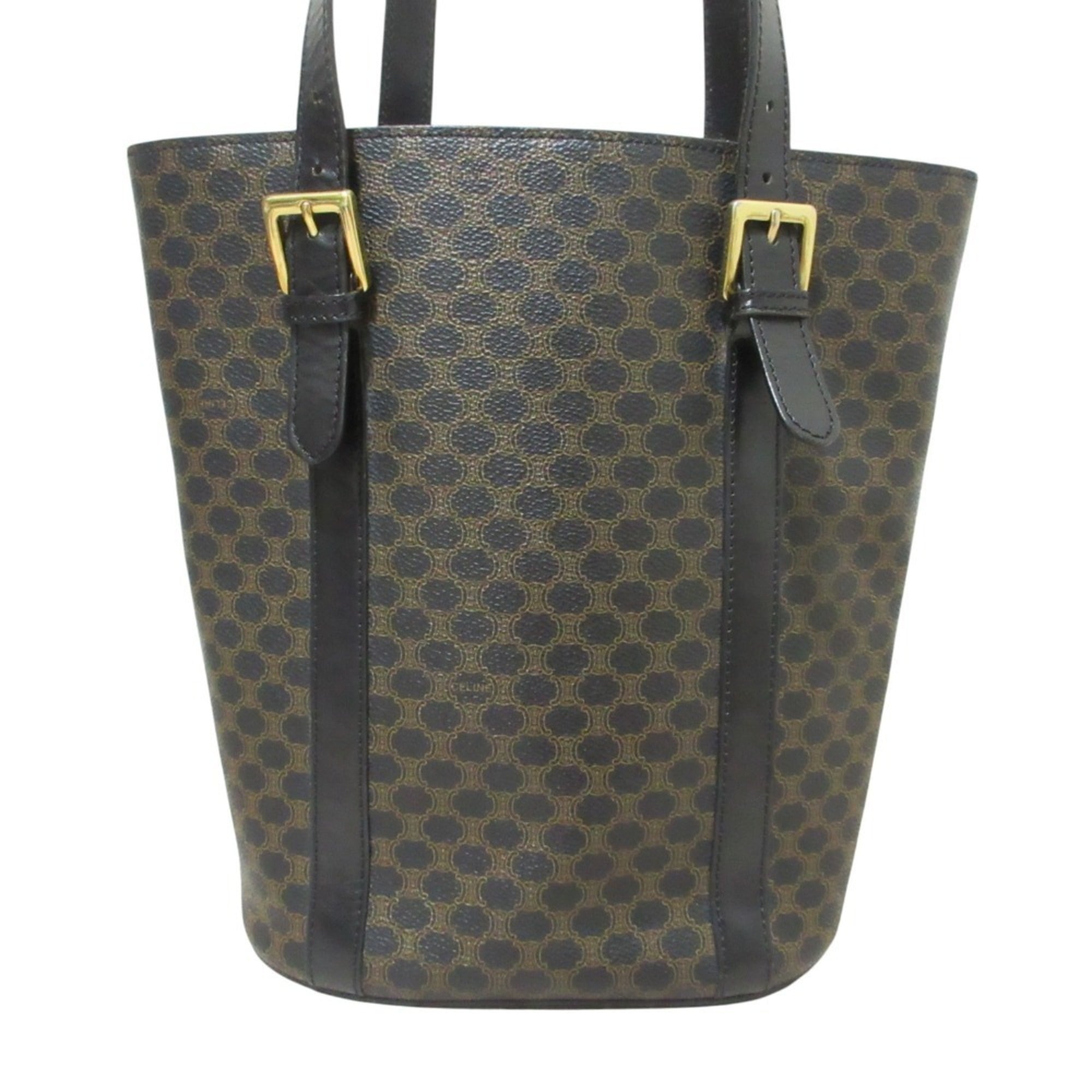 CELINE Black Macadam Bucket Tote Bag Shoulder MC98 1 Brown Women's — Like New