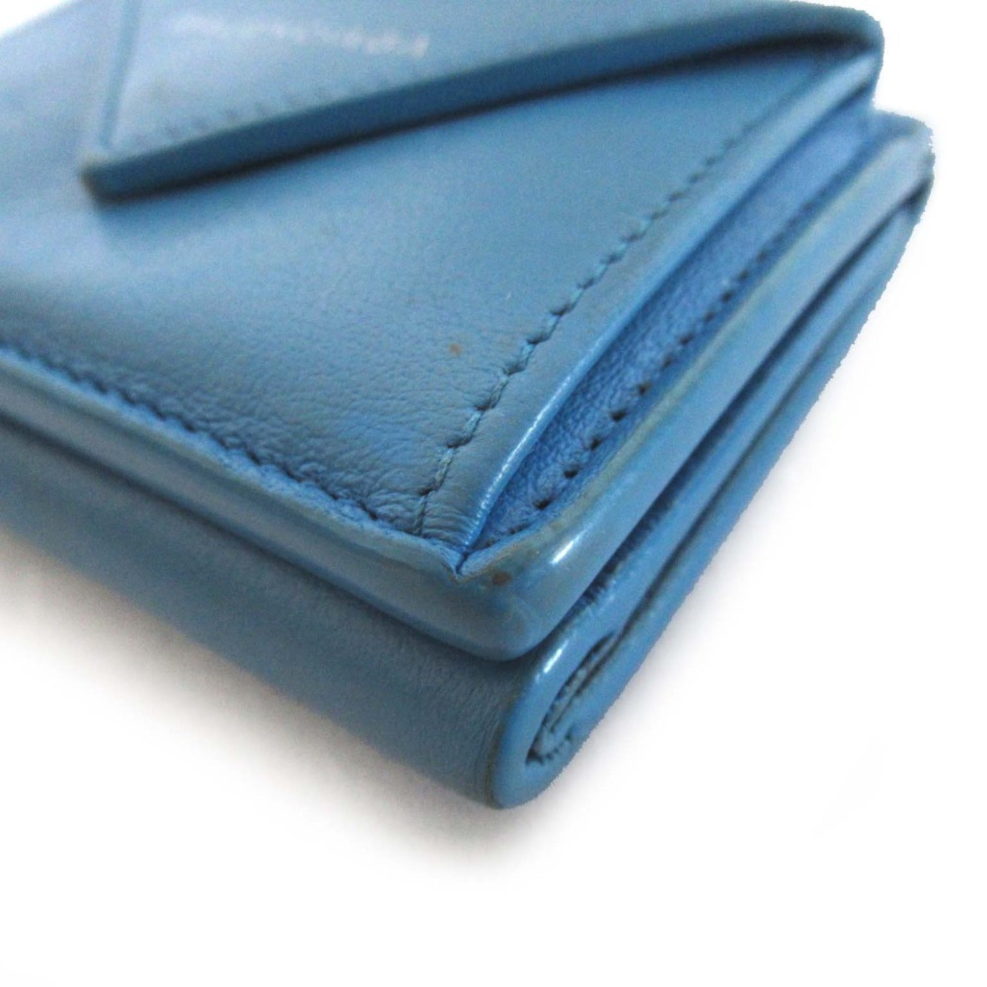 BALENCIAGA Paper Mini Leather Compact Wallet Tri-fold Coin Purse Billfold Card Slot Blue Women's