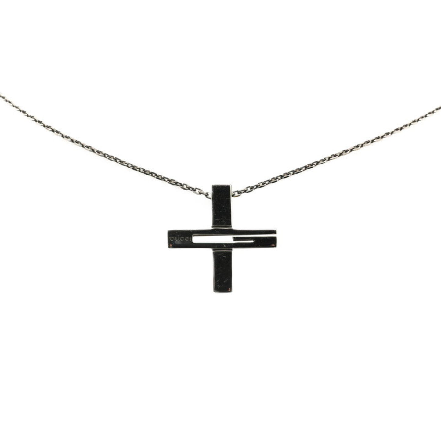 Gucci Cutout G Cross Pendant Necklace 228363 SV925 Silver Ruthenium Women's GUCCI