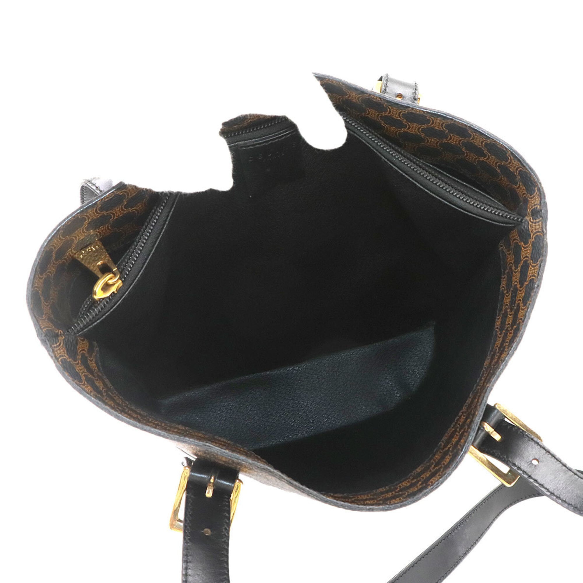 Celine Macadam Tote Handbag, Black/Brown Leather, Gold Hardware — Like New