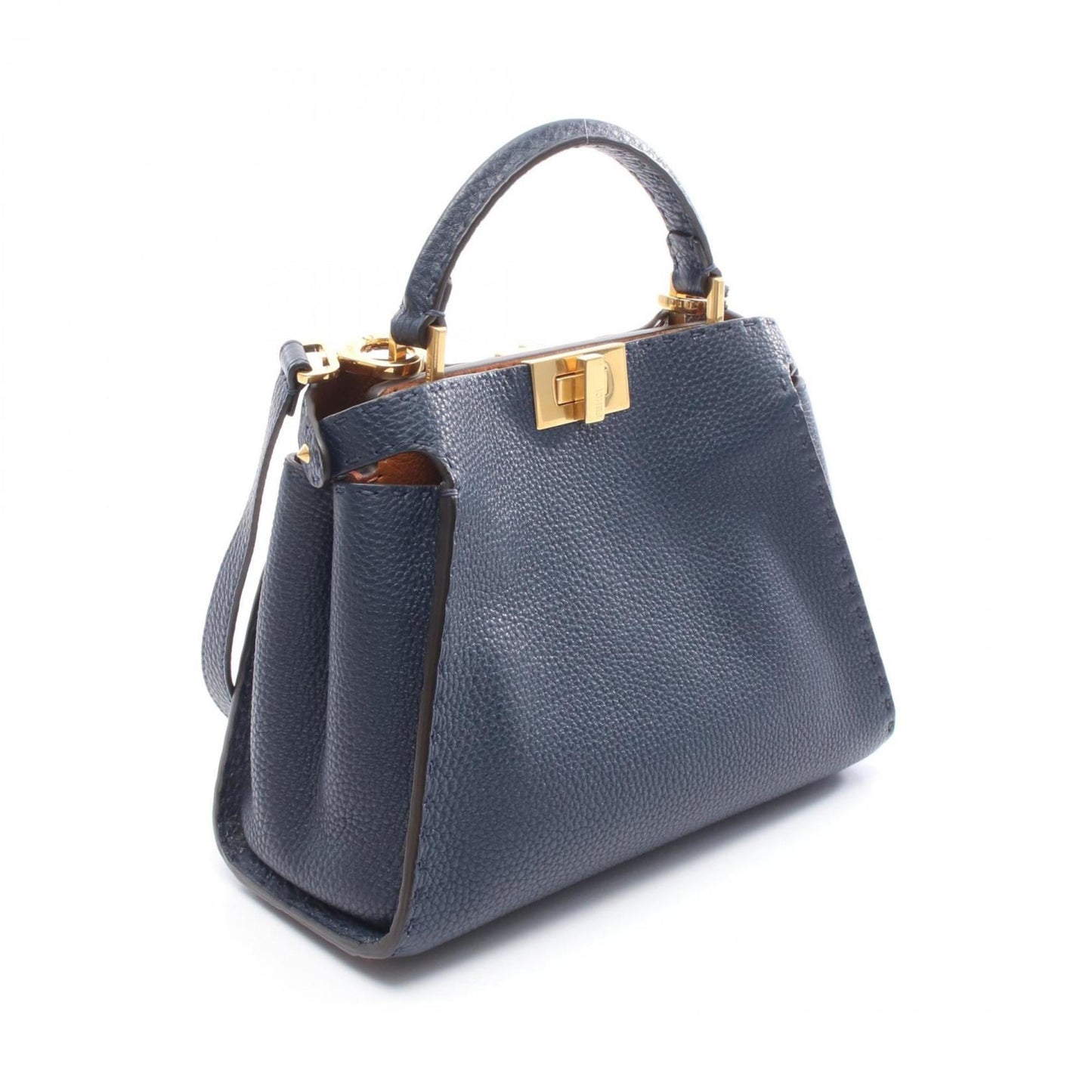 Fendi Peekaboo Essential Handbag, Leather, Women's, Navy, 8BN302