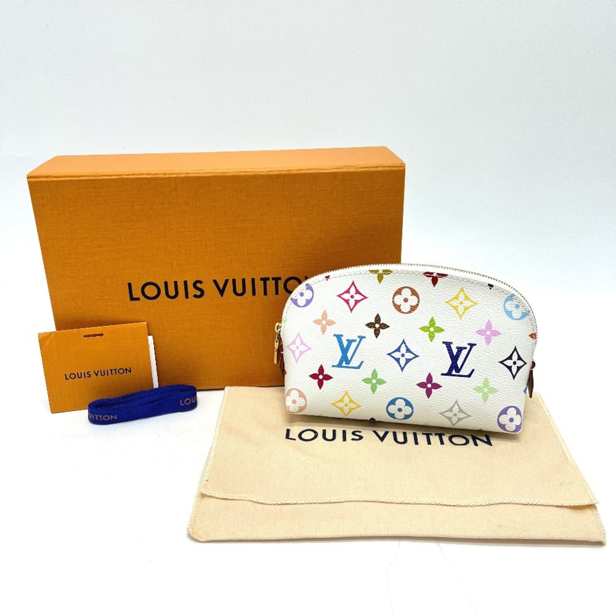 LOUIS VUITTON M13744 LV × TM Takashi Murakami Collaboration Pochette Cosmetic PM Handbag Pouch Accessory Case Makeup Monogram Multicolor Canvas Women's Blanc — New