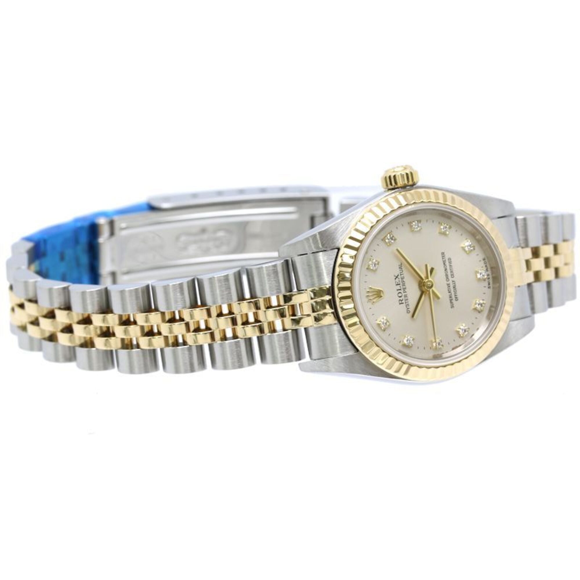 ROLEX Oyster Perpetual 11P Diamond 76193G Women's Watch SSx18K Yellow Gold 40581 — Good