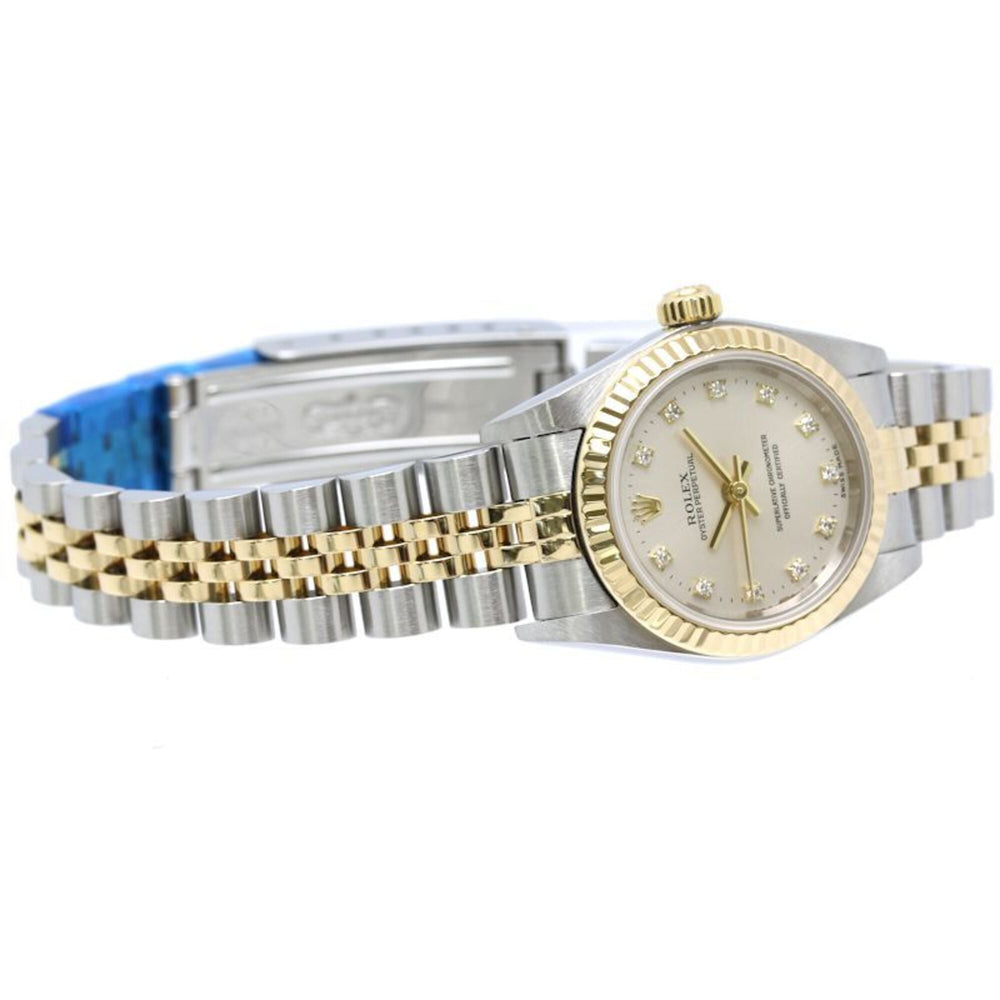 ROLEX Oyster Perpetual 11P Diamond 76193G Women's Watch SSx18K Yellow Gold 40581 — Good