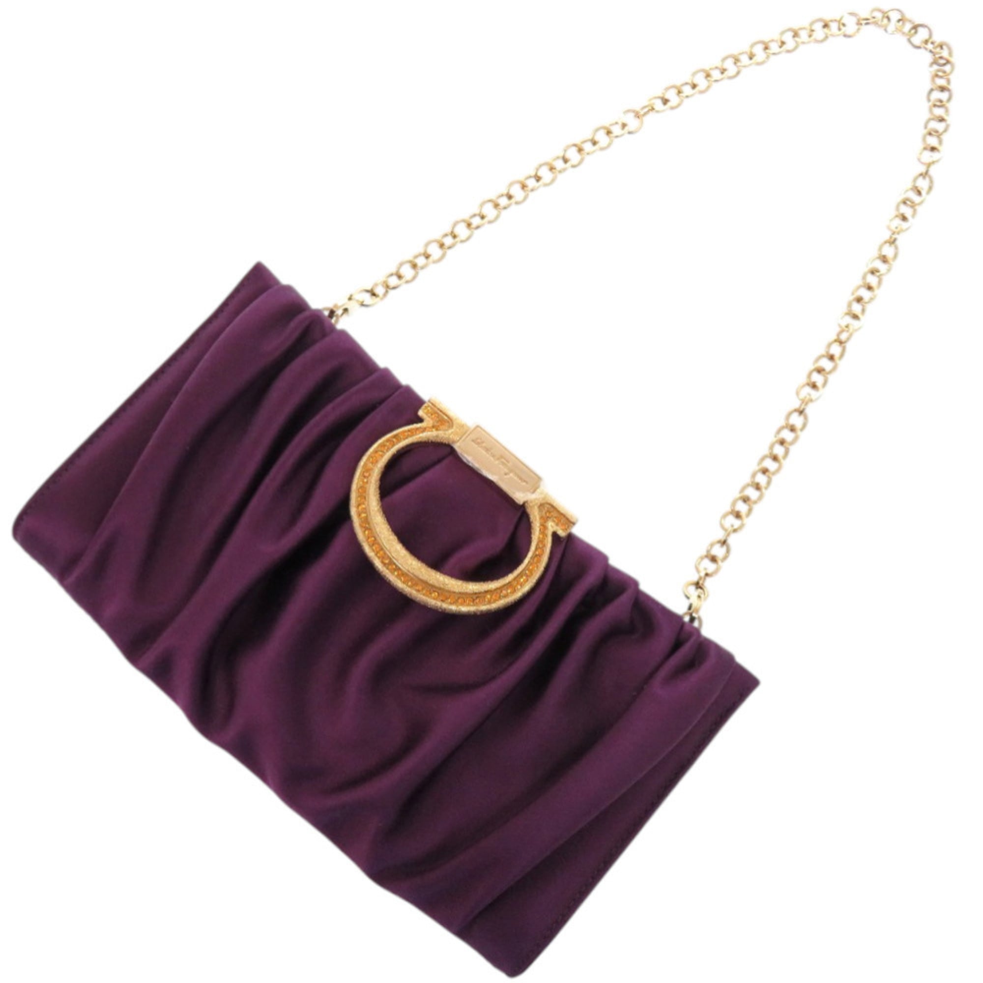 Like new Salvatore Ferragamo Gancini E0 21 B912 satin purple clutch bag 0467 — Like New