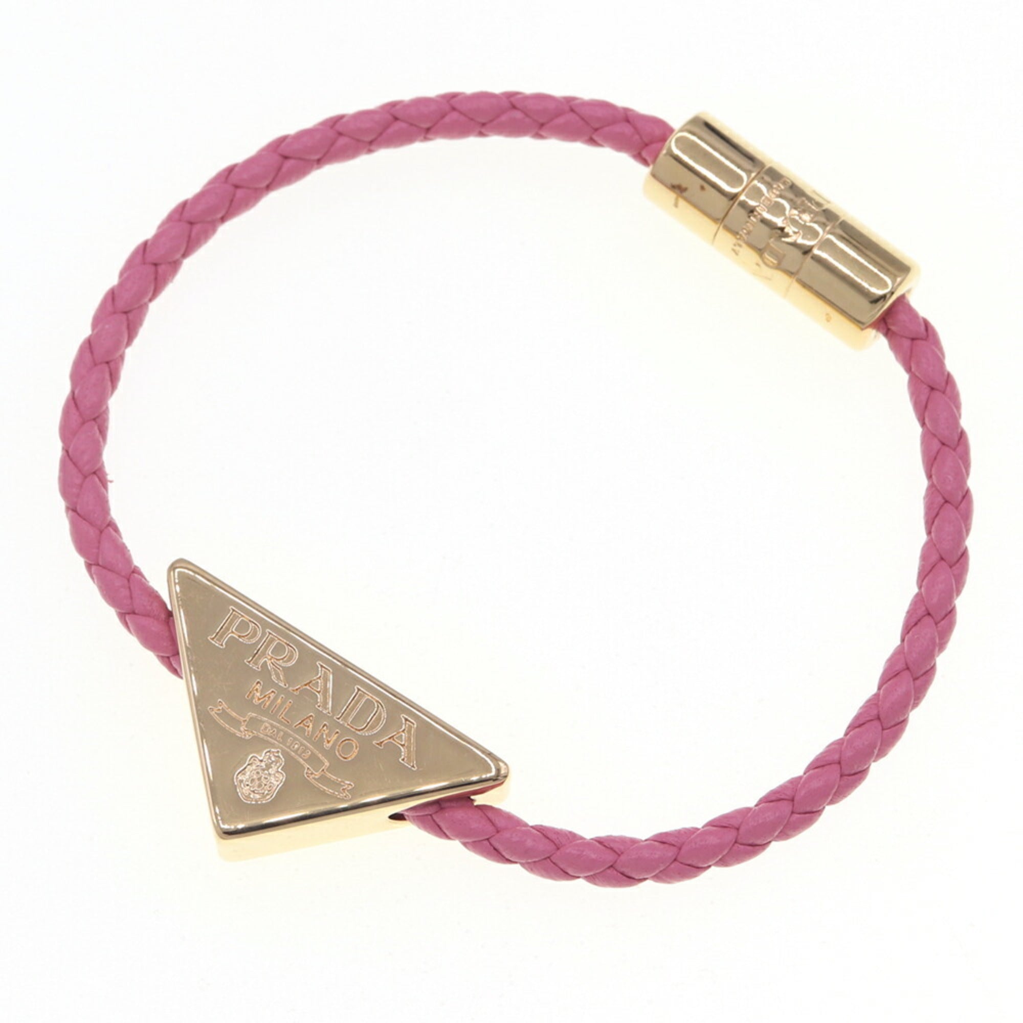 Prada Bracelet 1IB350 Pink Leather and Metal Triangle Women's PRADA