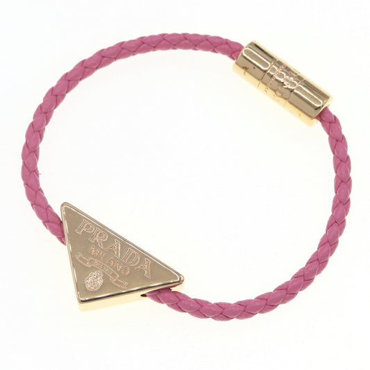 Prada Bracelet 1IB350 Pink Leather and Metal Triangle Women's PRADA