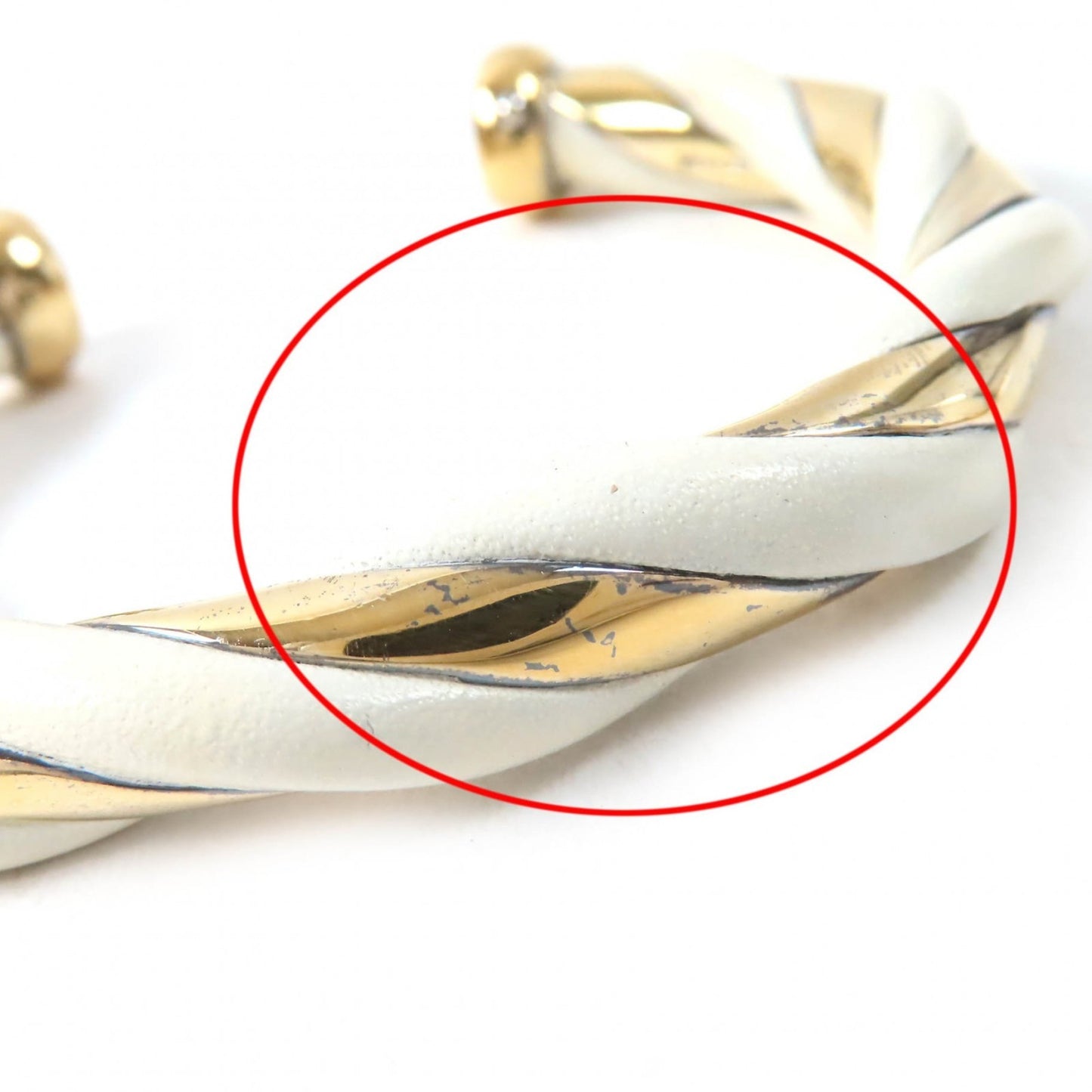 HERMES Twist Bangle Bracelet, SV925 Leather, Ivory and Gold, Weight 29.3g, Women's
