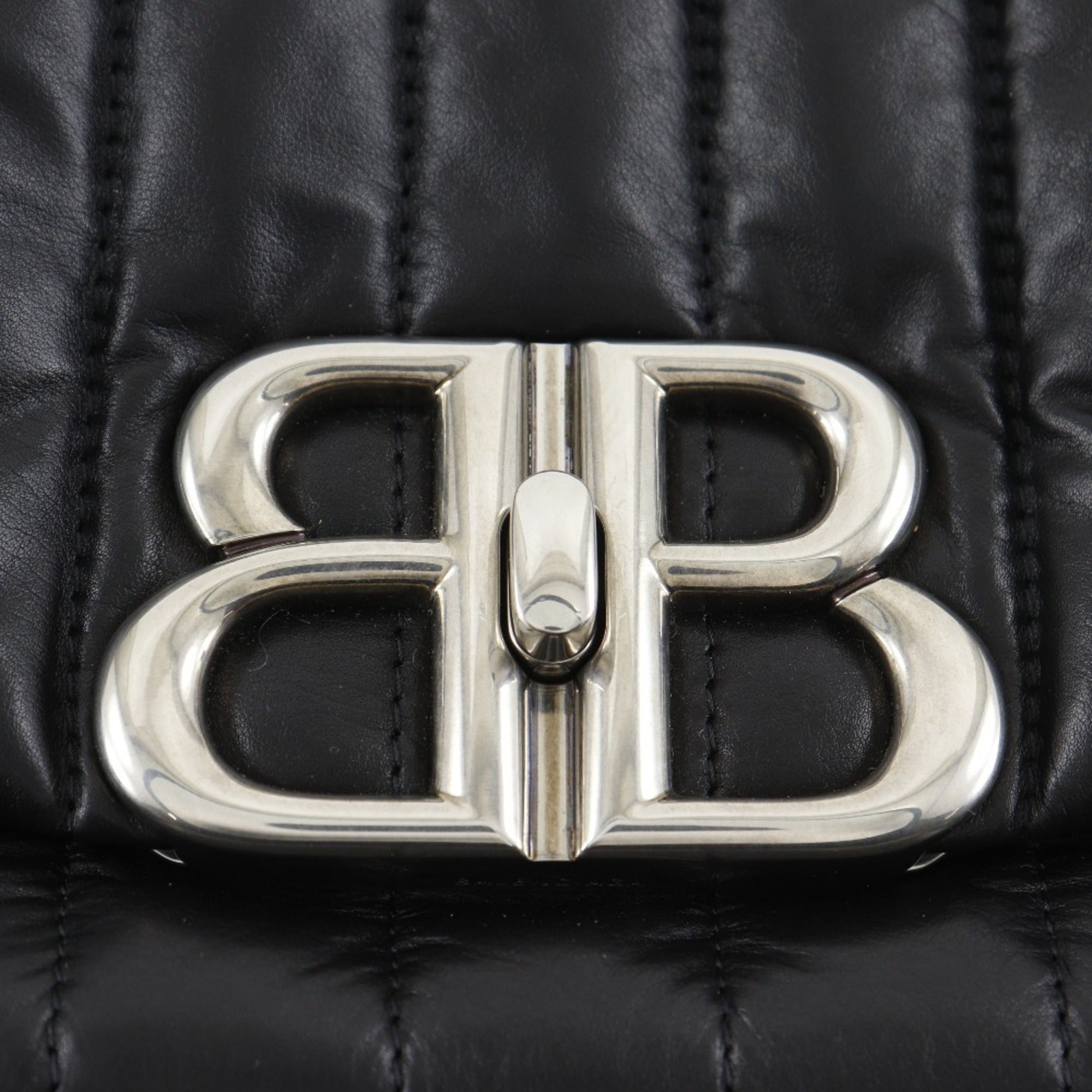 Balenciaga Monaco Shoulder Bag, Quilted, Calfskin, Black, A5 Size, Turn-Lock, Women's, 787896 — Like New