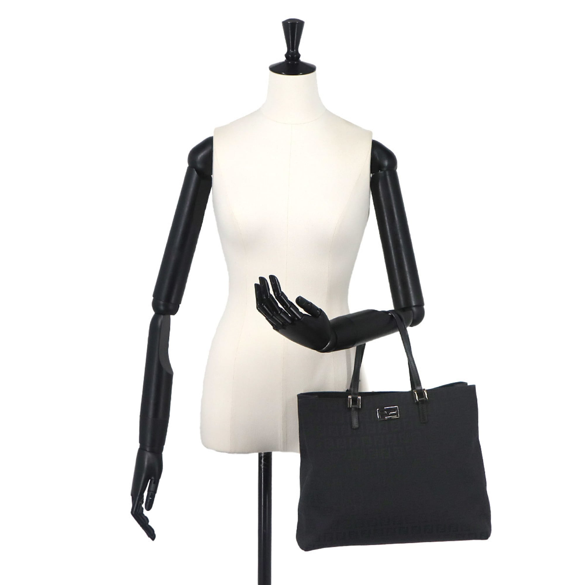 Fendi Zucchino Tote Handbag, Canvas and Leather, Black, 8BH133, Gunmetal Hardware — Like New