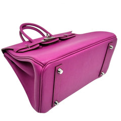 Hermes Birkin 25 handbag for women, with internal stitching, HERMES B stamp, Chevre leather, purple tones, silver hardware, 2023 model — Like New