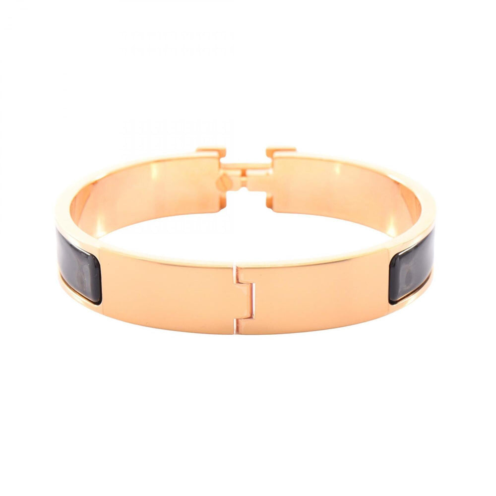 Hermes Click H Bracelet, Gold Plated (GP), Women's, Black/Gold Tone — New - Store Return