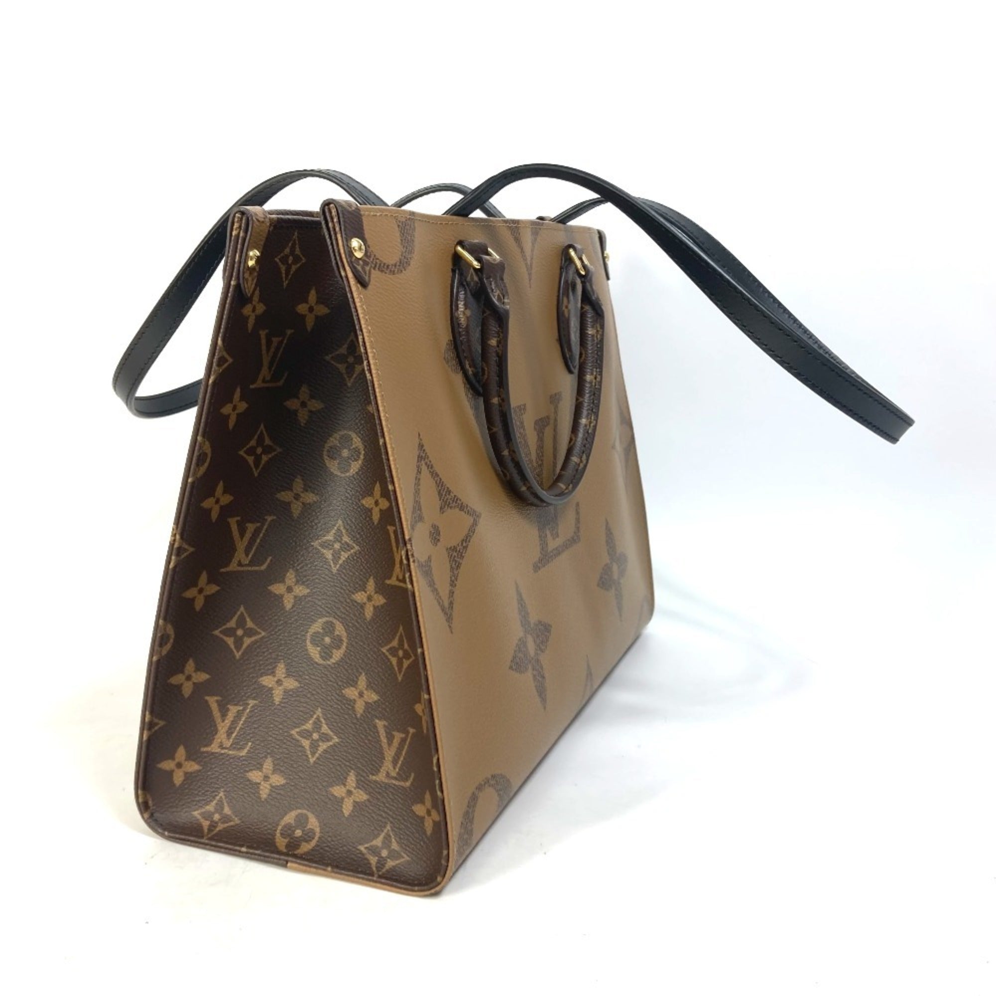 LOUIS VUITTON Monogram Giant On the Go MM 2-Way Shoulder Bag/Tote Bag (M45321) in Canvas, Brown, Like New — Like New