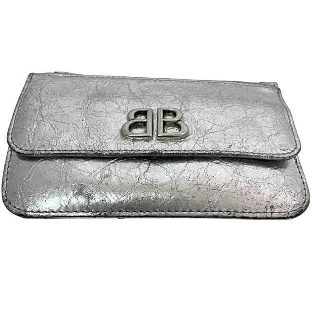 Balenciaga card holder/coin case f-24080 Silver Monaco 765420 Leather coin purse 8122 N 527545 BALENCIAGA BB wallet/pouch/card holder for men and women