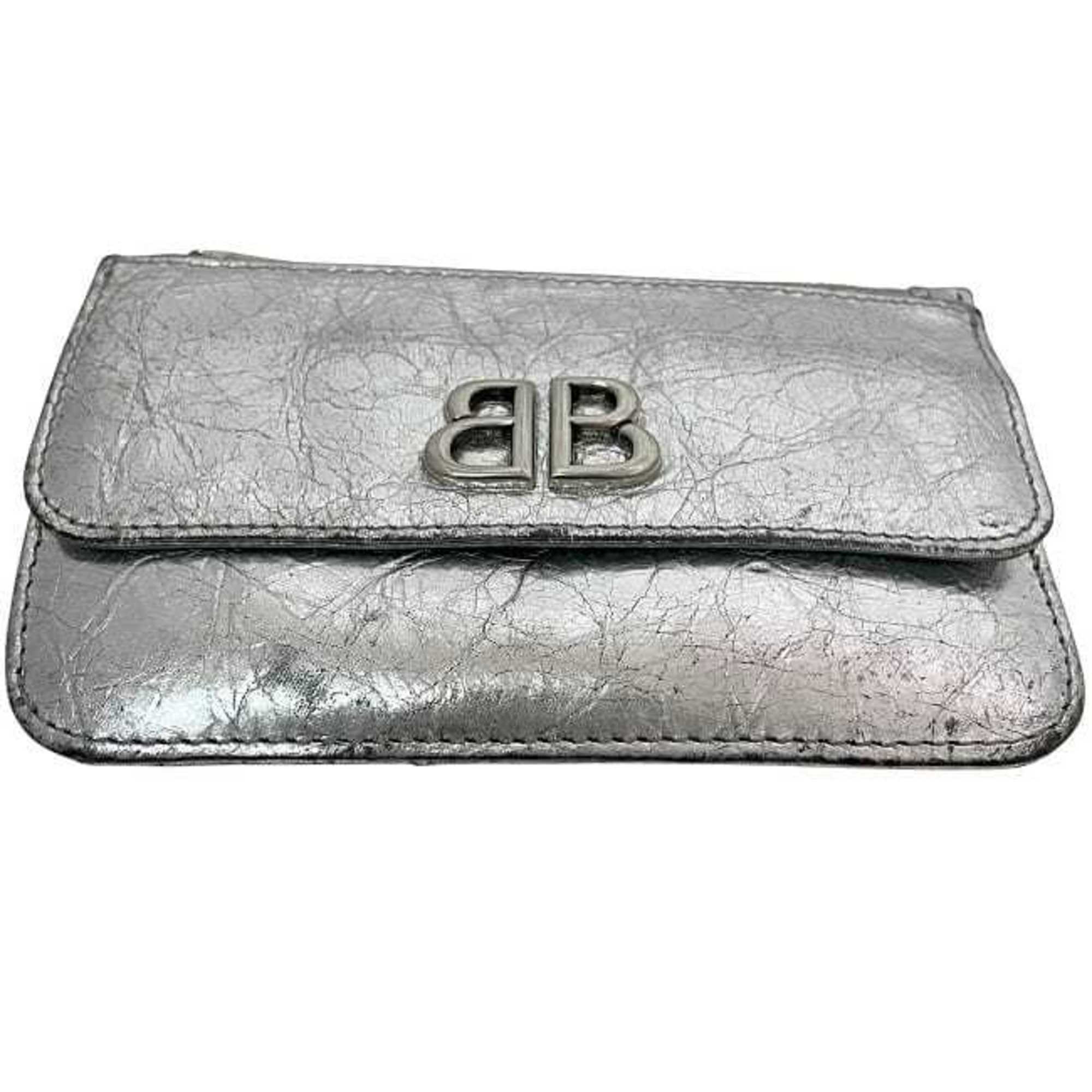 Balenciaga card holder/coin case f-24080 Silver Monaco 765420 Leather coin purse 8122 N 527545 BALENCIAGA BB wallet/pouch/card holder for men and women