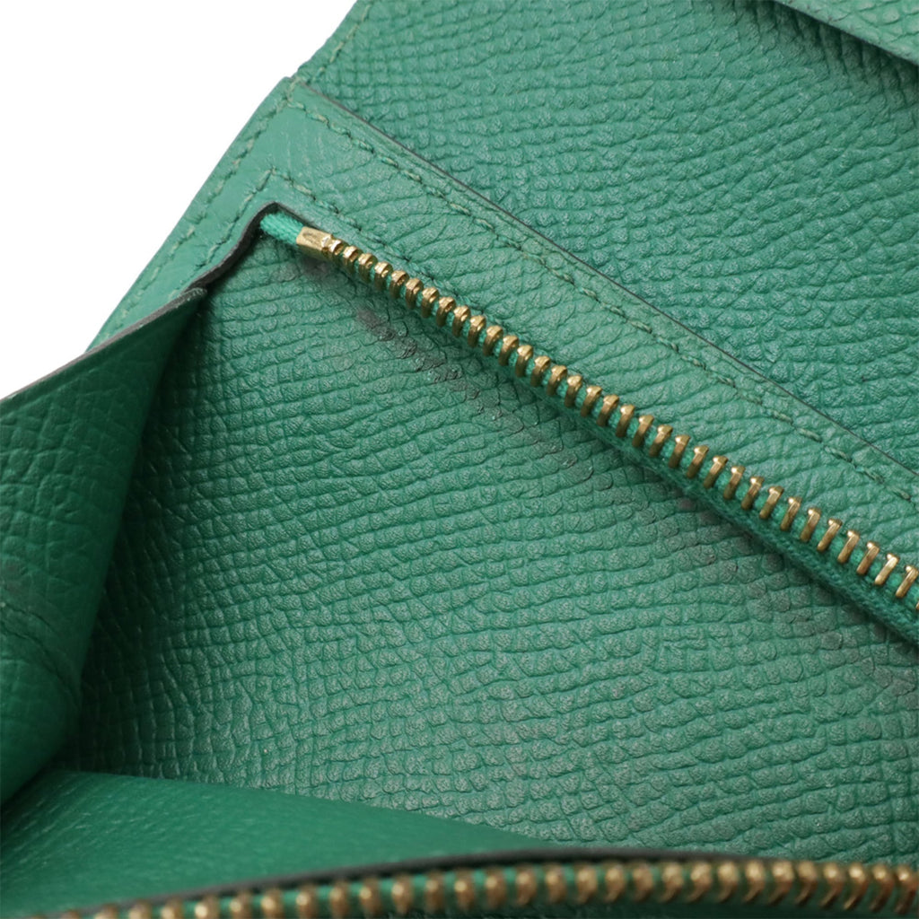 HERMES Bearn Compact Bi-fold Wallet, Epsom Leather, Bamboo, Green, C Stamp