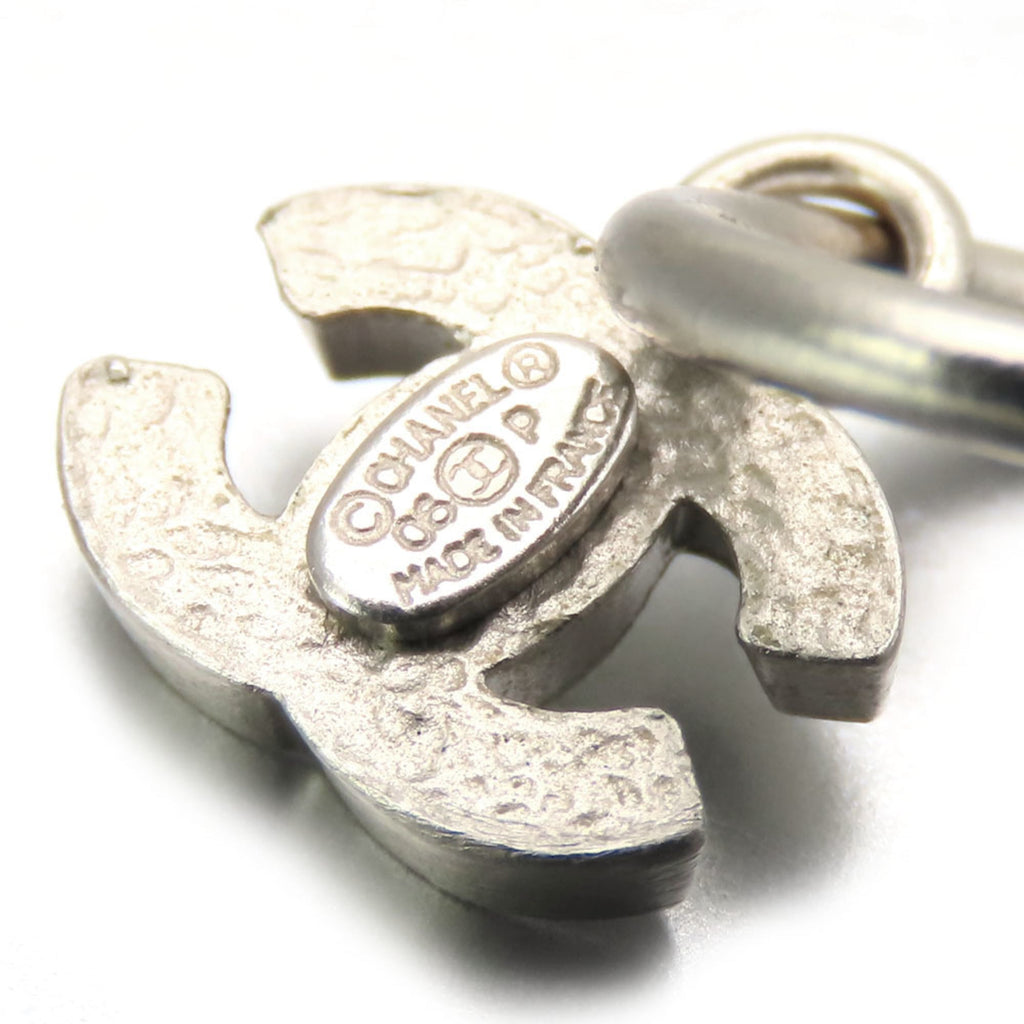 Chanel Earrings Coco Mark Metal White Plated Half Loop 06P Women's CHANEL