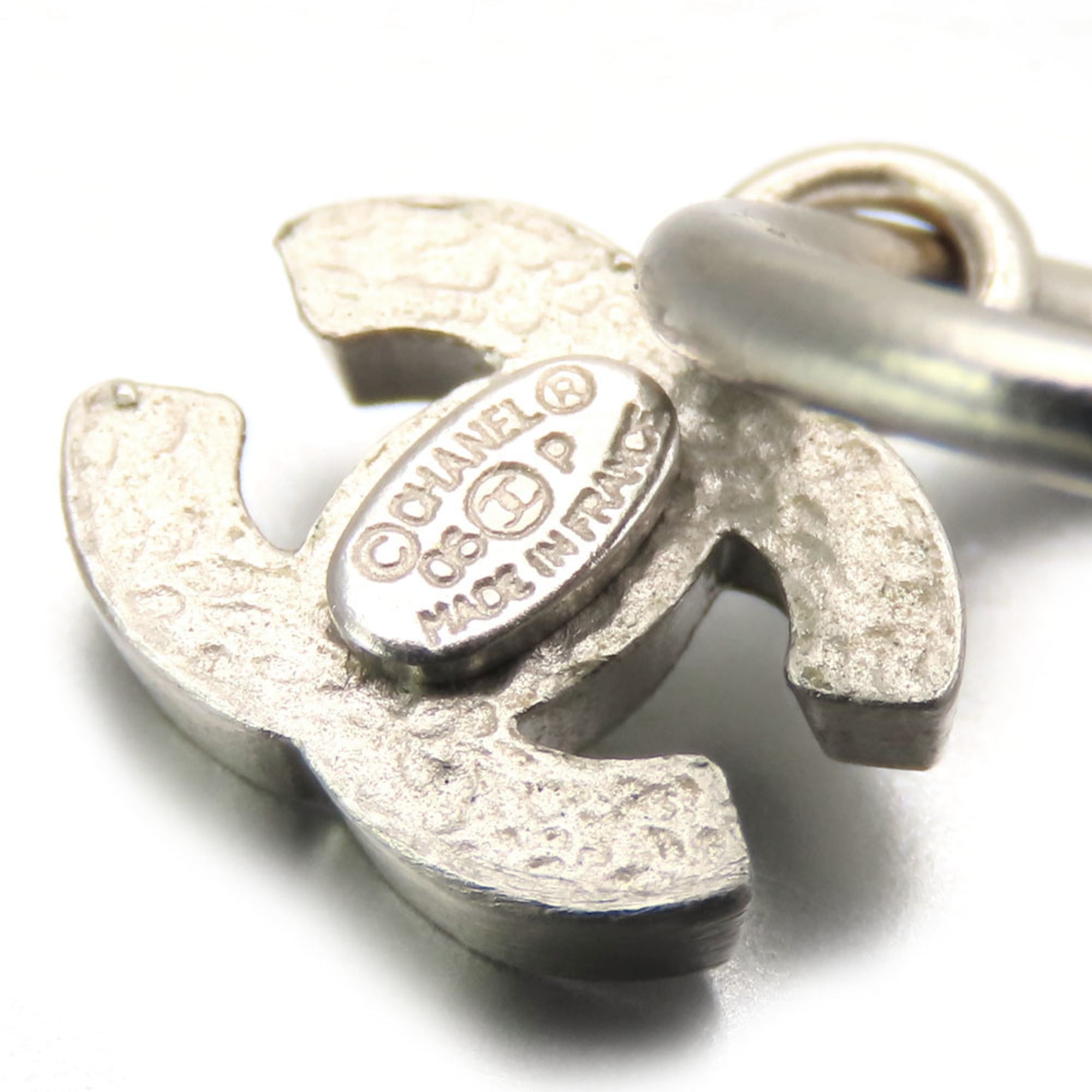 Chanel Earrings Coco Mark Metal White Plated Half Loop 06P Women's CHANEL